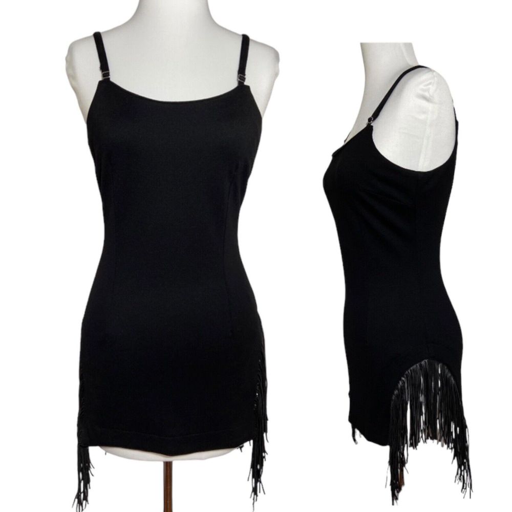 Poster GRL Sleeveless Top Blouse Sz M Medium Leather Fringe Sides Black Stretch